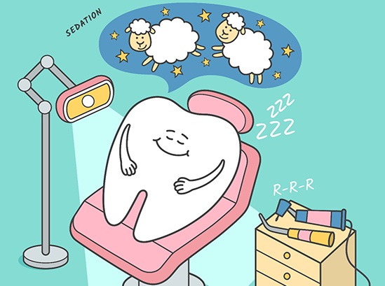 Illustration of a tooth asleep in the dental chair